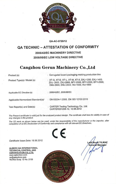 China Cangzhou Gerun Machinery Co.,Ltd Certificações