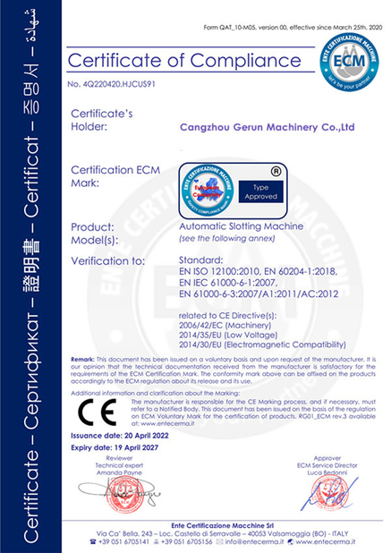 China Cangzhou Gerun Machinery Co.,Ltd Certificações