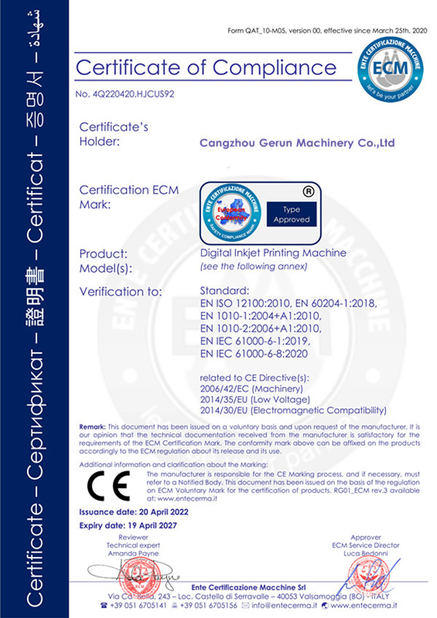 China Cangzhou Gerun Machinery Co.,Ltd Certificações